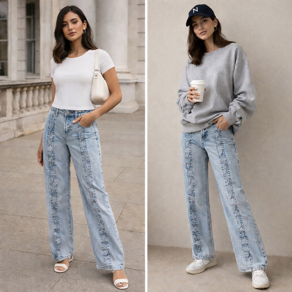 PacSun Light Blue Low Rise Wide Leg Laced Up Jeans